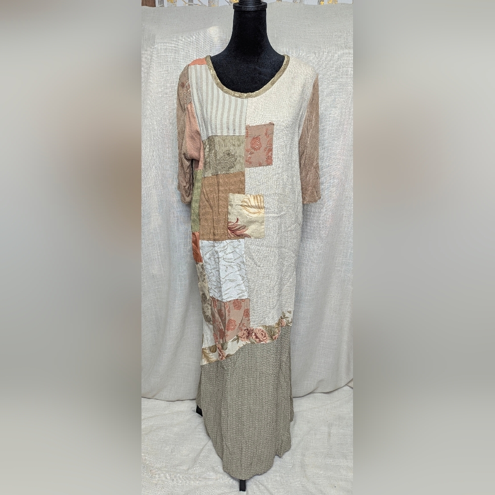 Donna Jessica Vintage Patchwork Lagenlook Art To Wear Maxi Dress M/ L